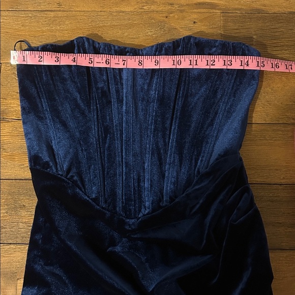 BARDOT Everlasting Velour Gown Elegant Blue Strapless Evening Dress Sz S/4 - Picture 16 of 17